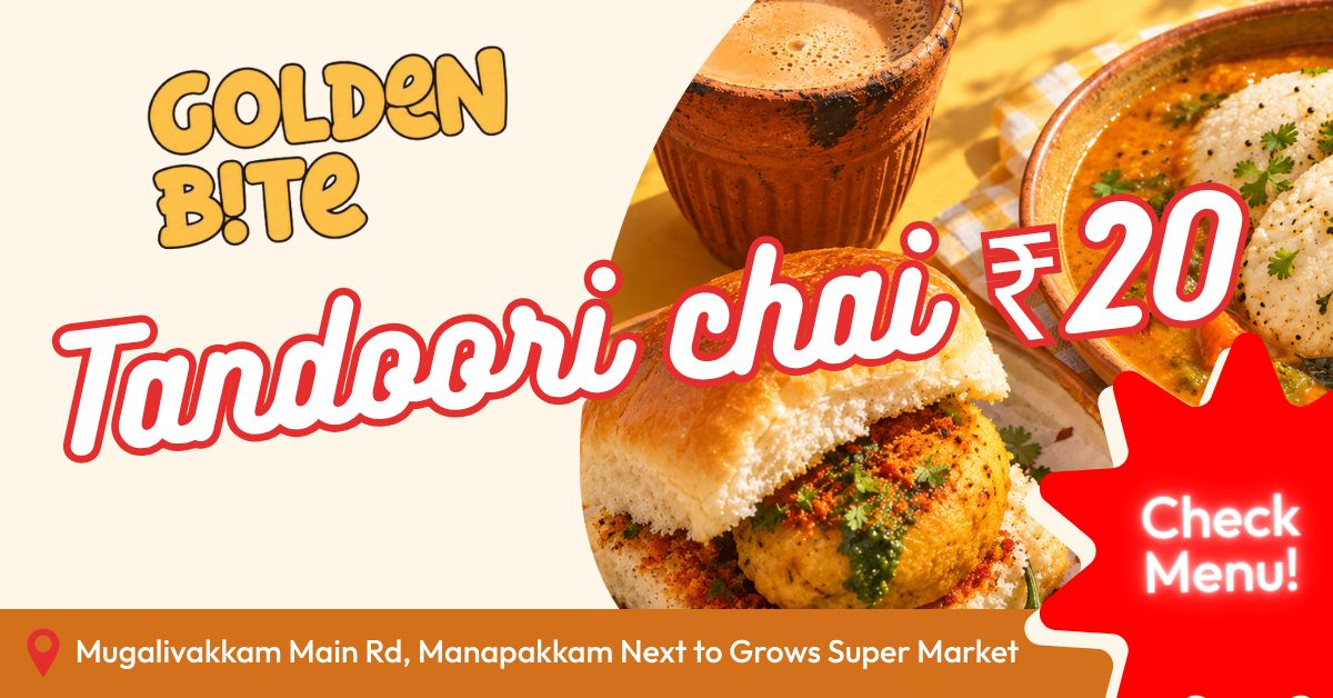 Golden Bite tandoori chai for ₹20 with vada pav